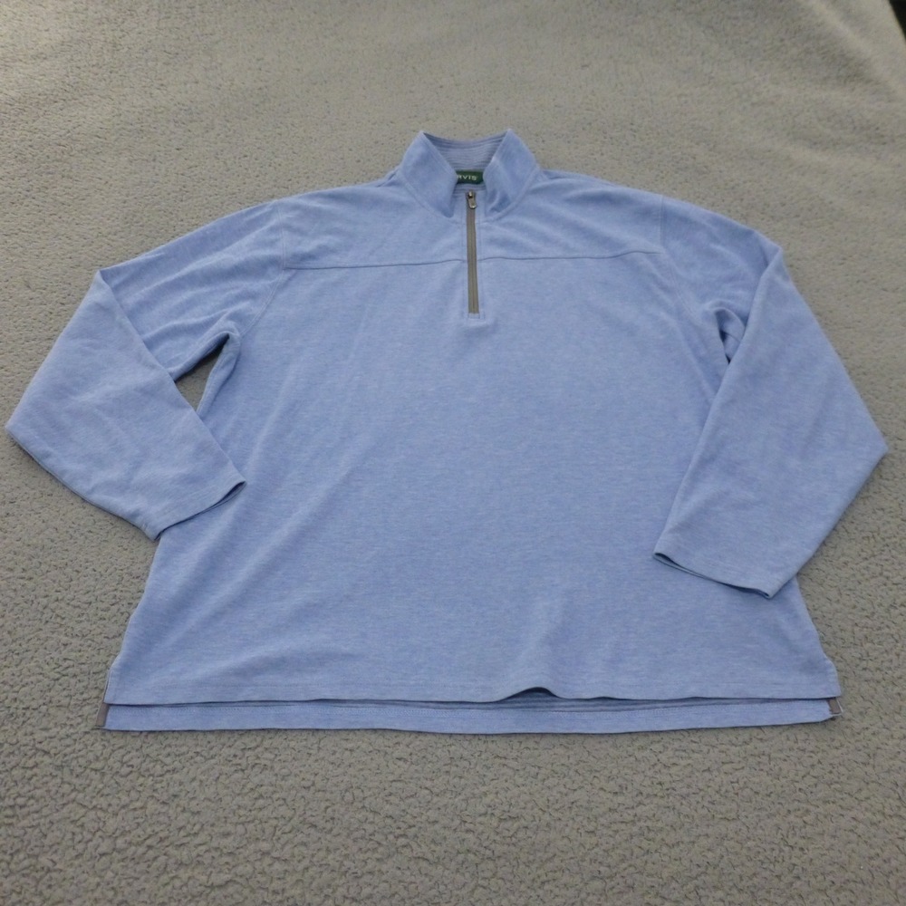 Orvis Mens Quarter Zip Pullover Sweater XL Heather Blue Mock Neck Long Sleeve